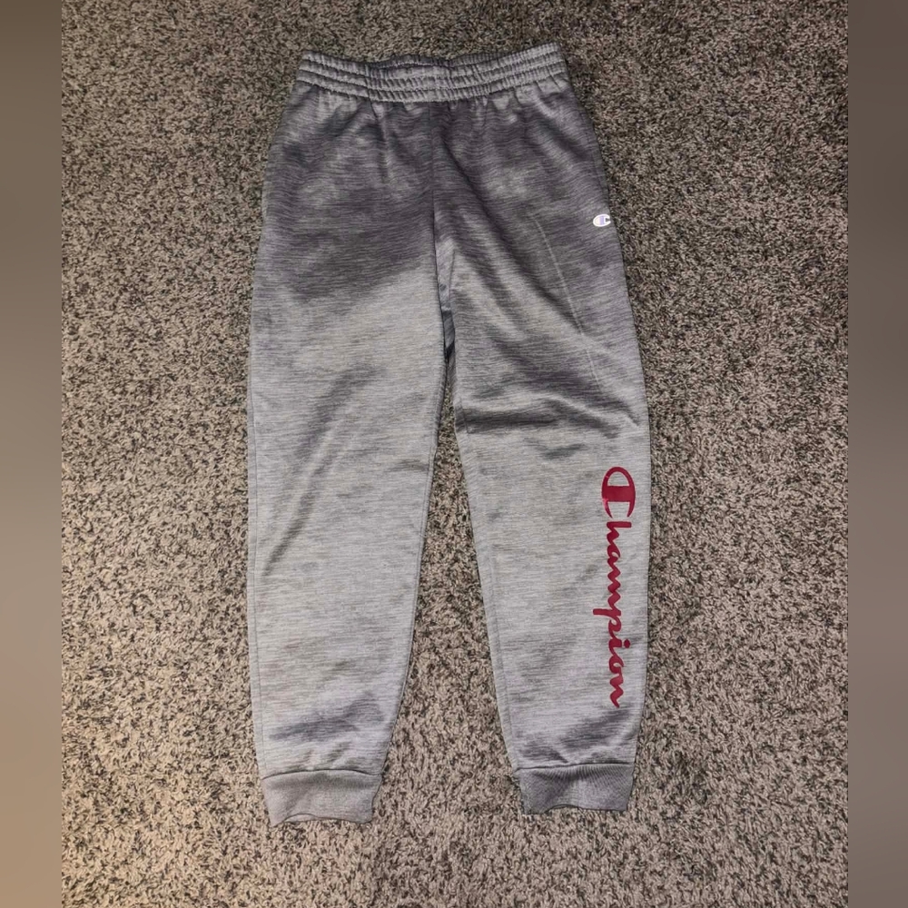 Champion Kids Light Gray Joggers with Red Logo